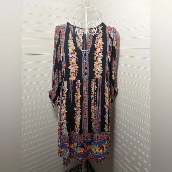 Umgee Floral Boho Dress - Blue and Pink - Picture 4 of 8